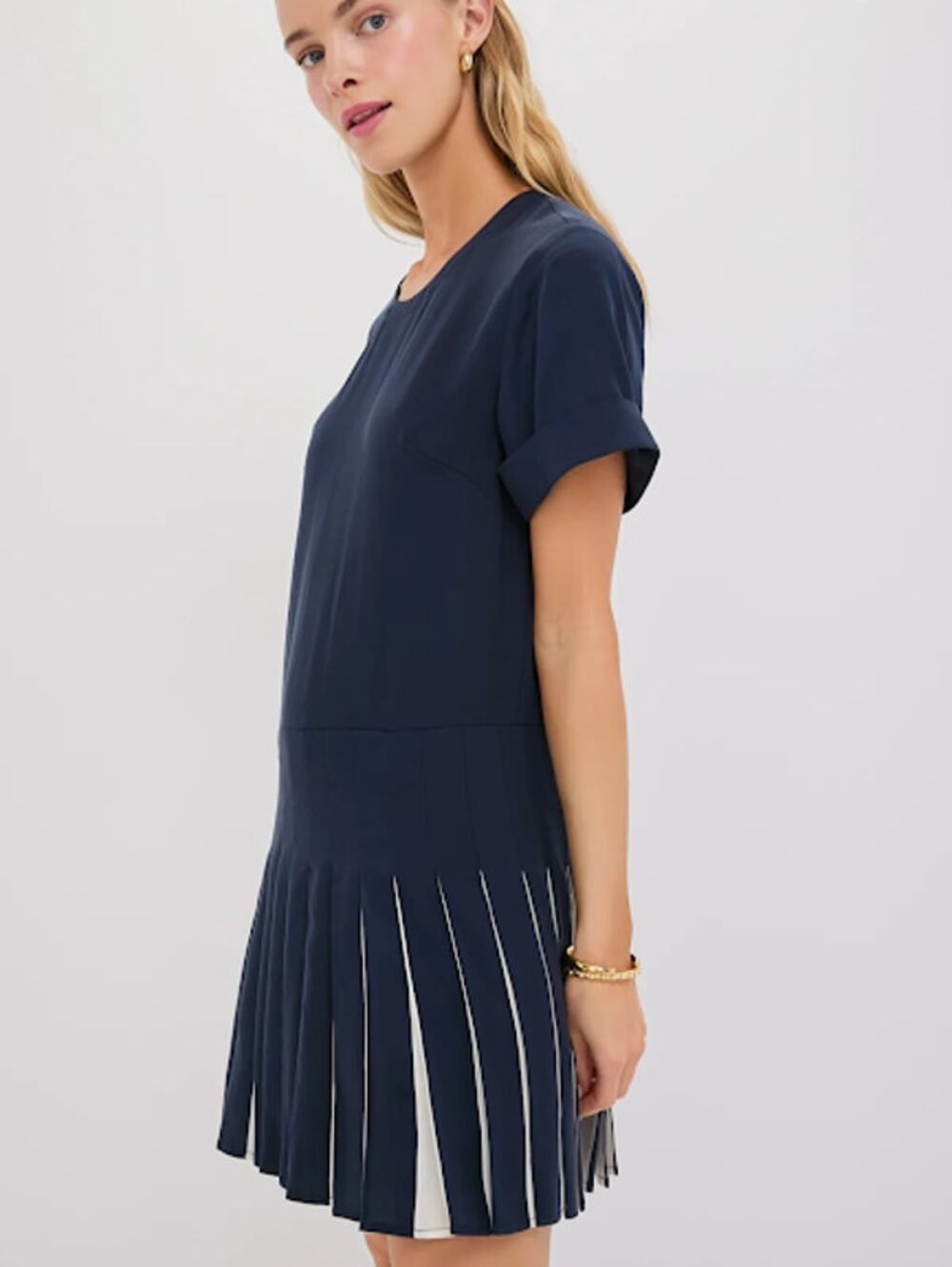 Tuckernuck Navy Blue and Cream Pleated Jersey Liza Dress Size XXL NWT